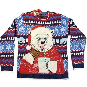 NEW Blizzard Bay BEAR Cookie FESTIVE Fun Zoo Holiday Ugly Christmas Sweater Sz M